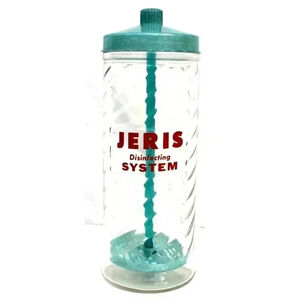 Vintage Jeris Disinfecting System Glass Jar Barbershop Hazel Atlas Disinfectant